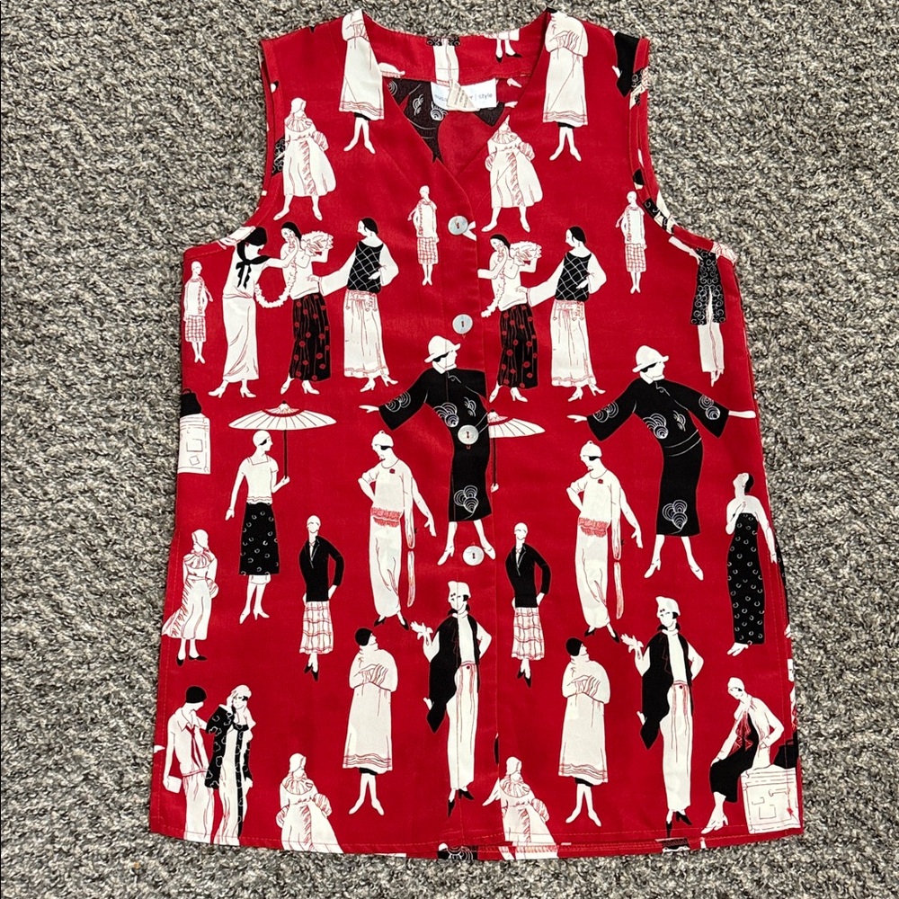 Susan Graver Red and Black Fashion Print Top